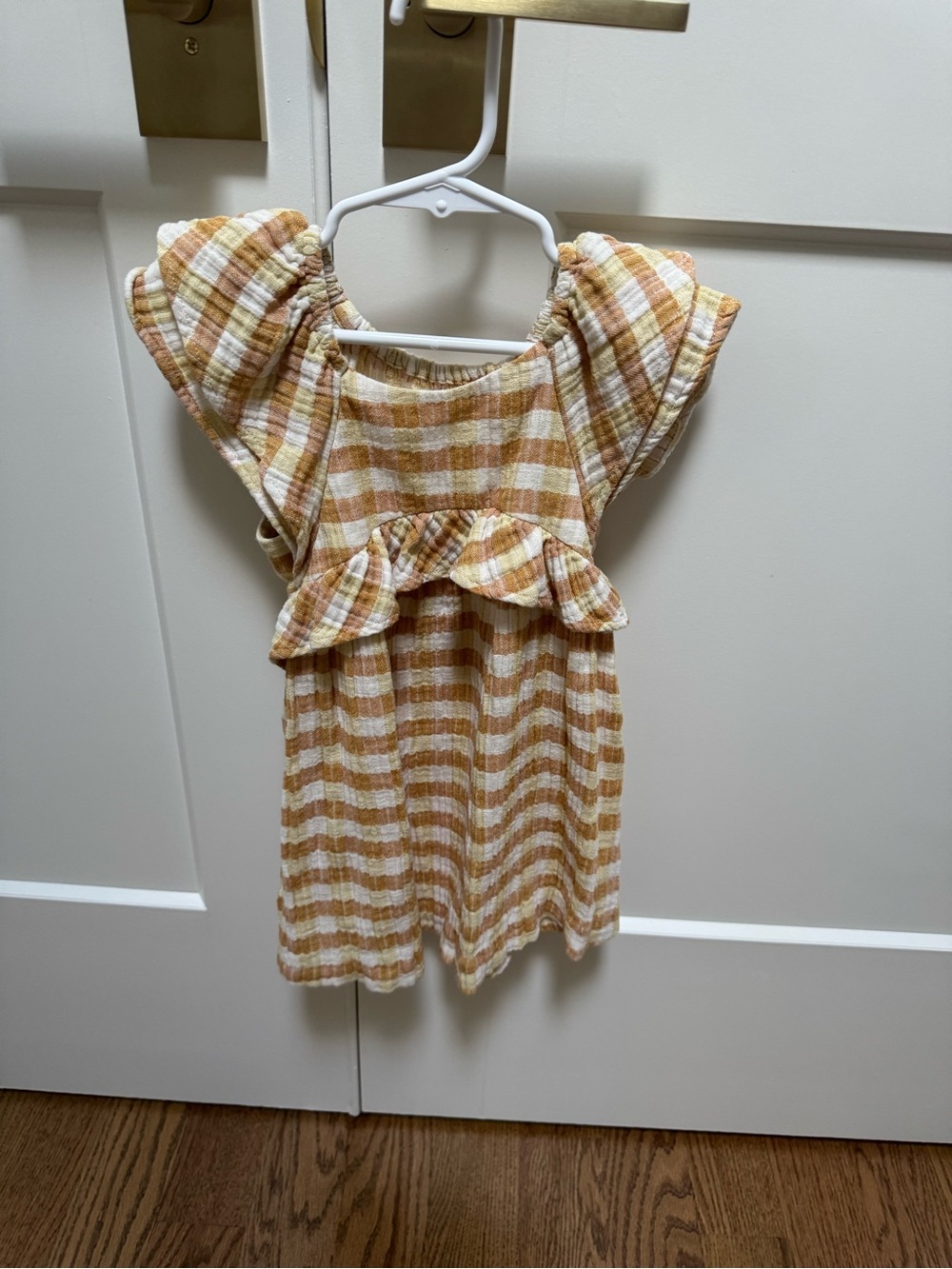 Zara Yellow White Gingham Ruffle Sleeve Dress sz 3T